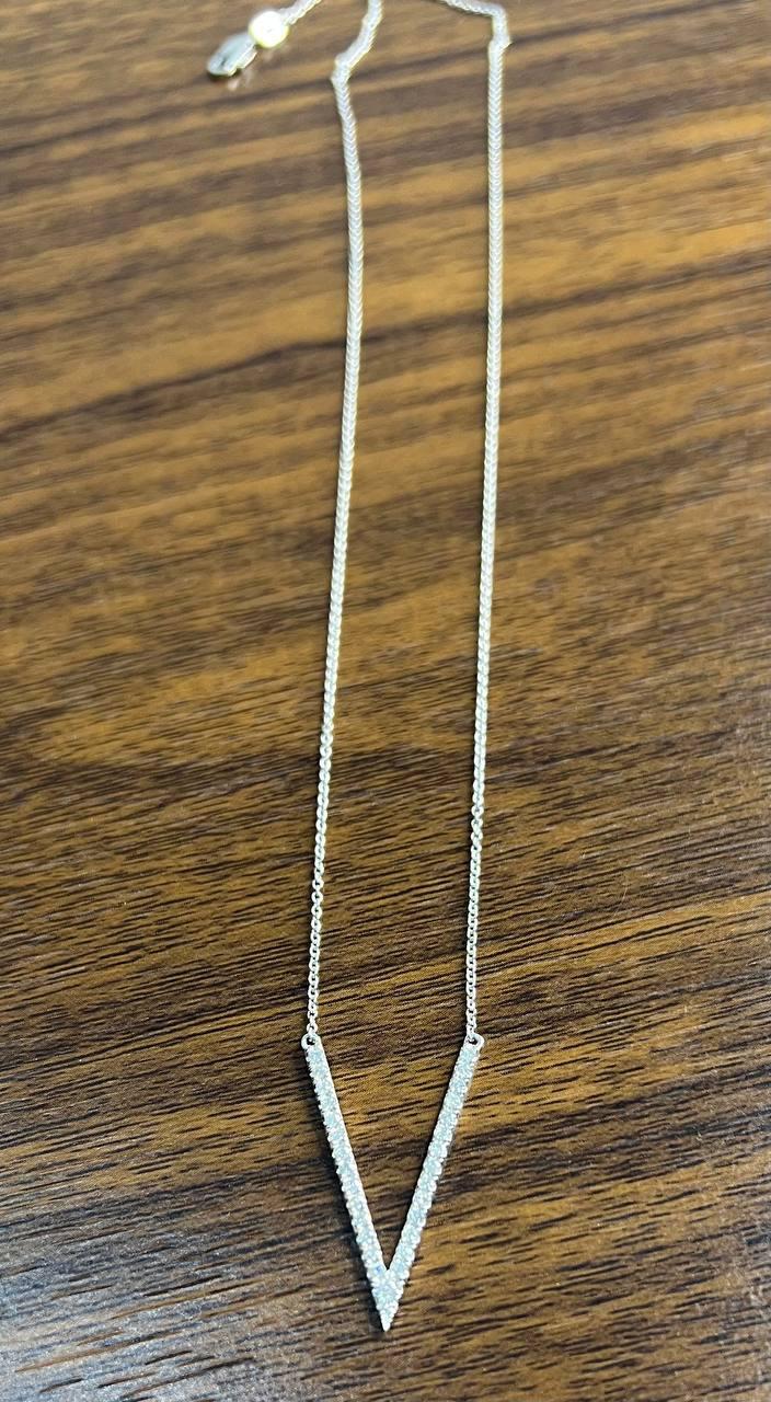 V Shaped Letter Geometric Statement Diamond 14K White Gold Pendant Necklace