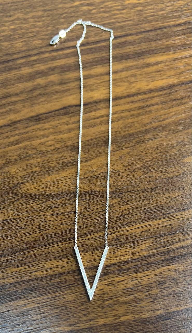 V Shaped Letter Geometric Statement Diamond 14K White Gold Pendant Necklace