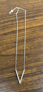 V Shaped Letter Geometric Statement Diamond 14K White Gold Pendant Necklace