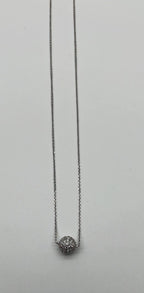 White Brilliant Diamond Pave Round Sphere 14K White Gold Pendant Necklace