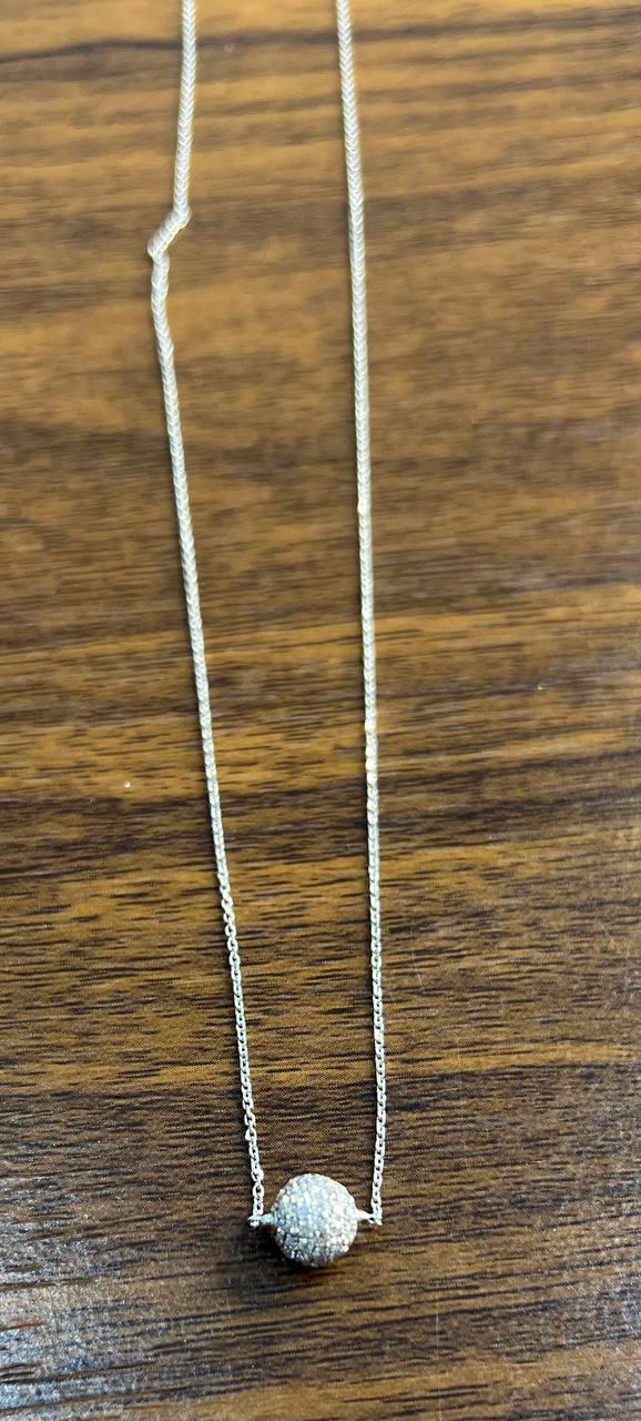 White Brilliant Diamond Pave Round Sphere 14K White Gold Pendant Necklace