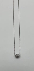 White Brilliant Diamond Pave Round Sphere 14K White Gold Pendant Necklace