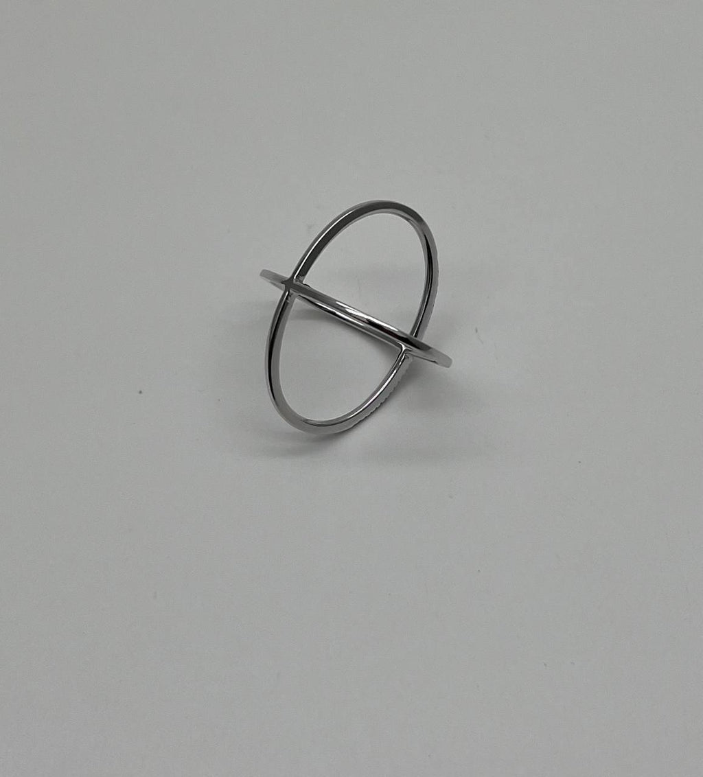 White Diamond Brilliant Criss Cross X Statement 14 Karat White Gold Fashion Ring