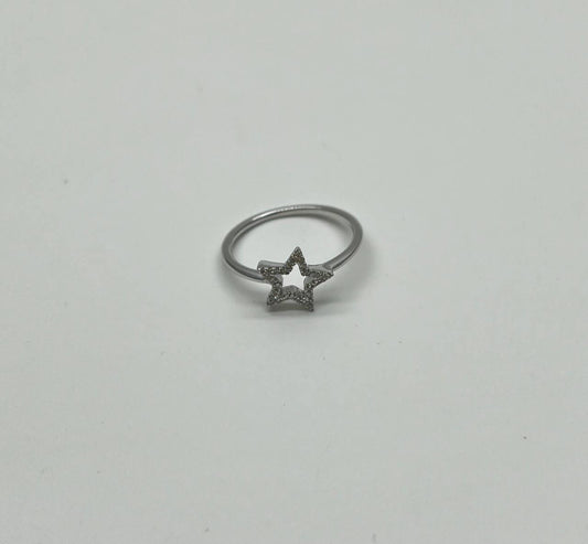 Star White Diamond Brilliant 14K White Gold Dainty Fun Statement Ring
