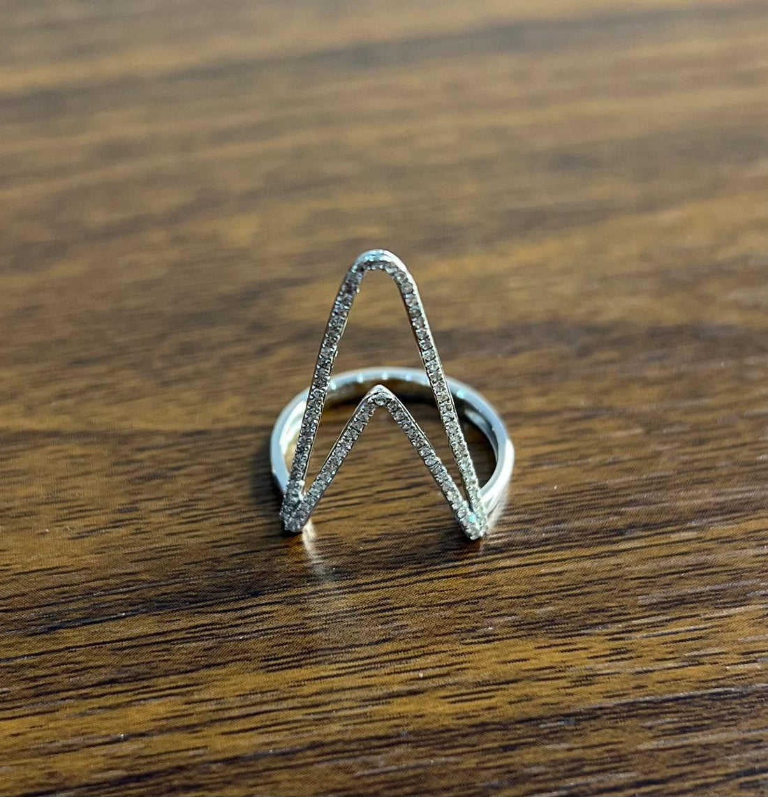 Crown Geometric Triangle Brilliant Cut White Diamond 14 Karat White Gold Ring