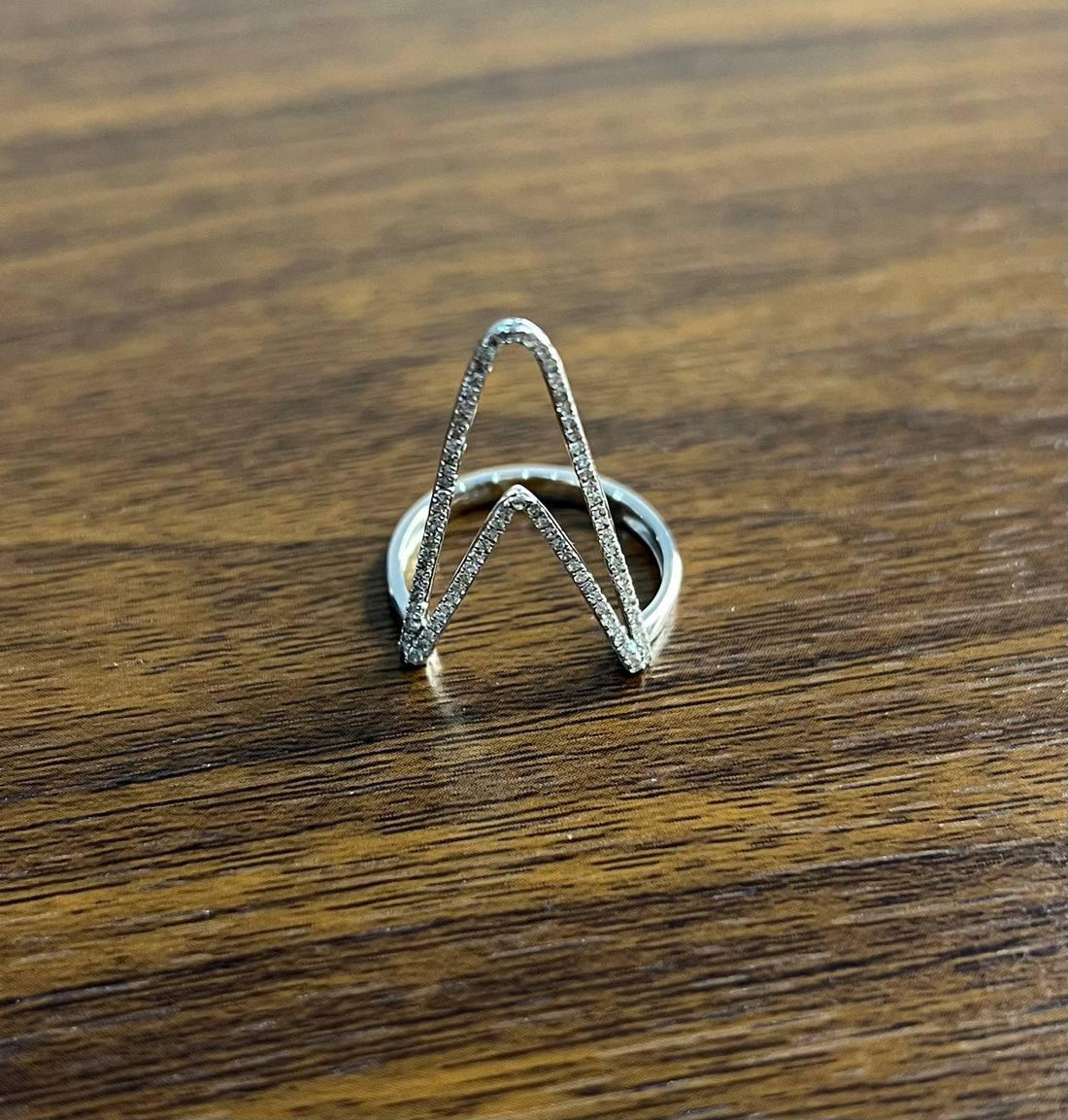 Crown Geometric Triangle Brilliant Cut White Diamond 14 Karat White Gold Ring