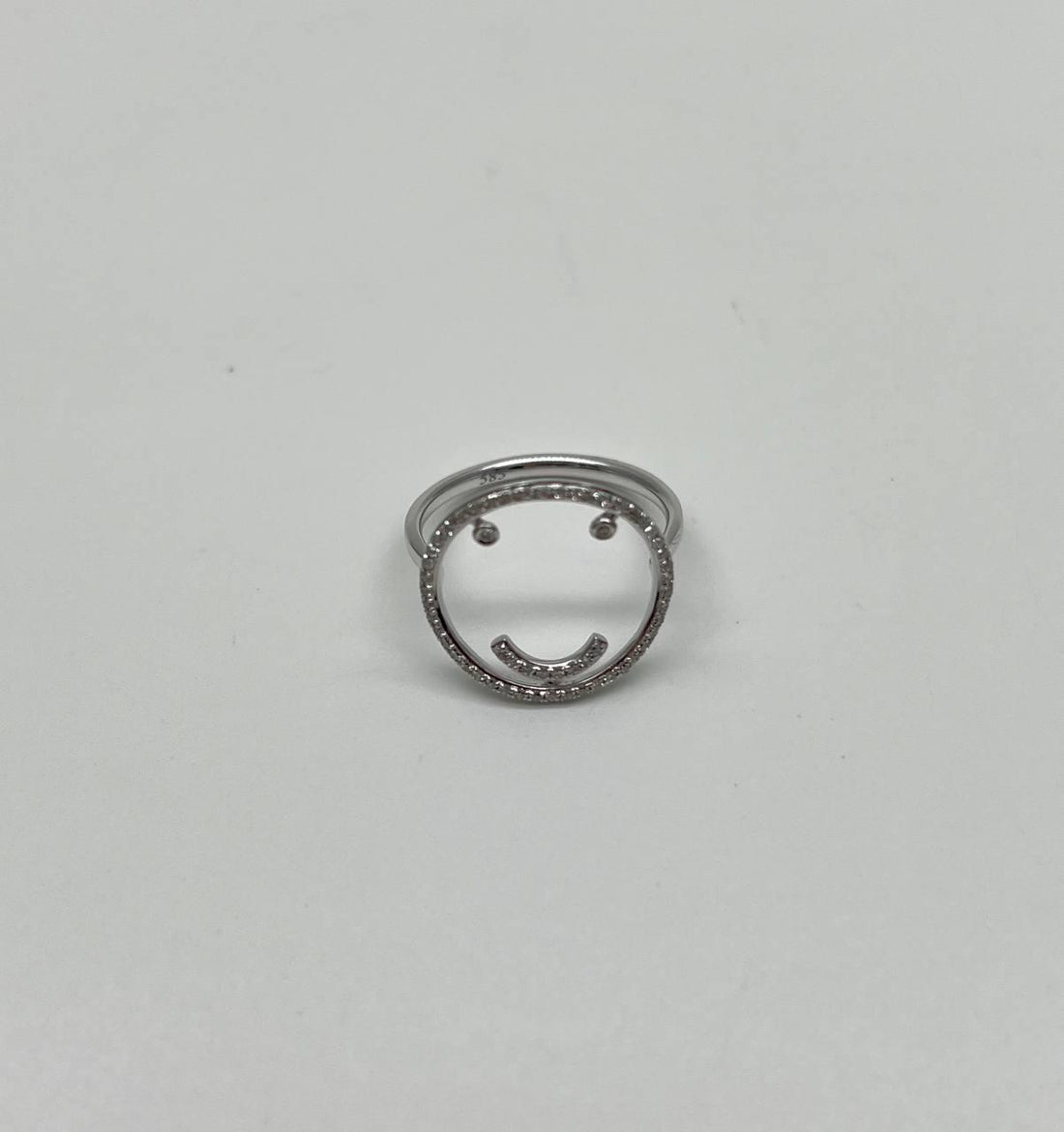 Smile Smiley Face Emoji White Diamond Halo 14K White Gold Statement Fun Ring