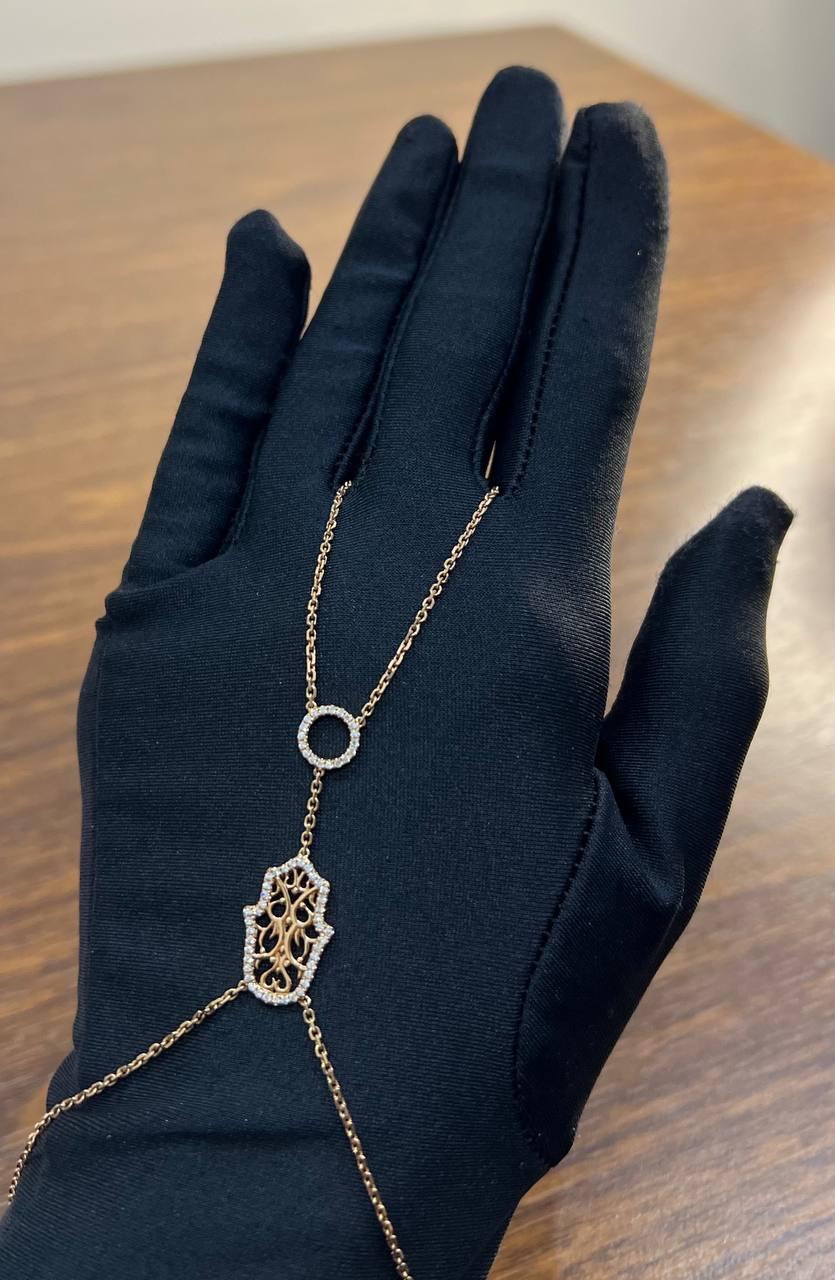Finger Ring Chain Hamsa Hand Diamond Symbol 18K Rose Gold Bracelet