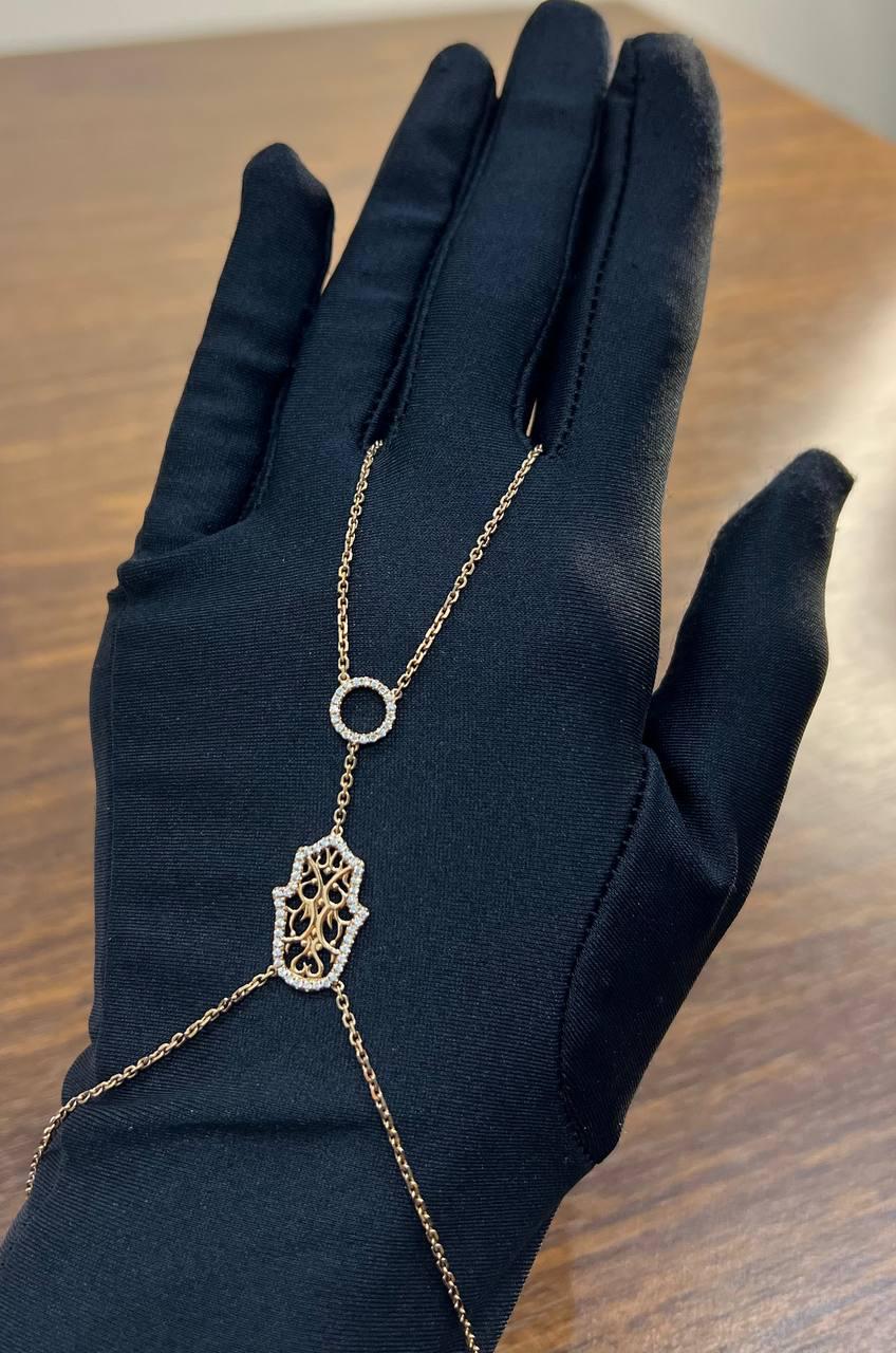 Finger Ring Chain Hamsa Hand Diamond Symbol 18K Rose Gold Bracelet