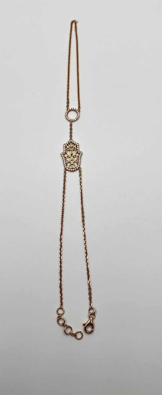 Finger Ring Chain Hamsa Hand Diamond Symbol 18K Rose Gold Bracelet