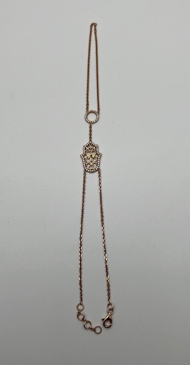 Finger Ring Chain Hamsa Hand Diamond Symbol 18K Rose Gold Bracelet