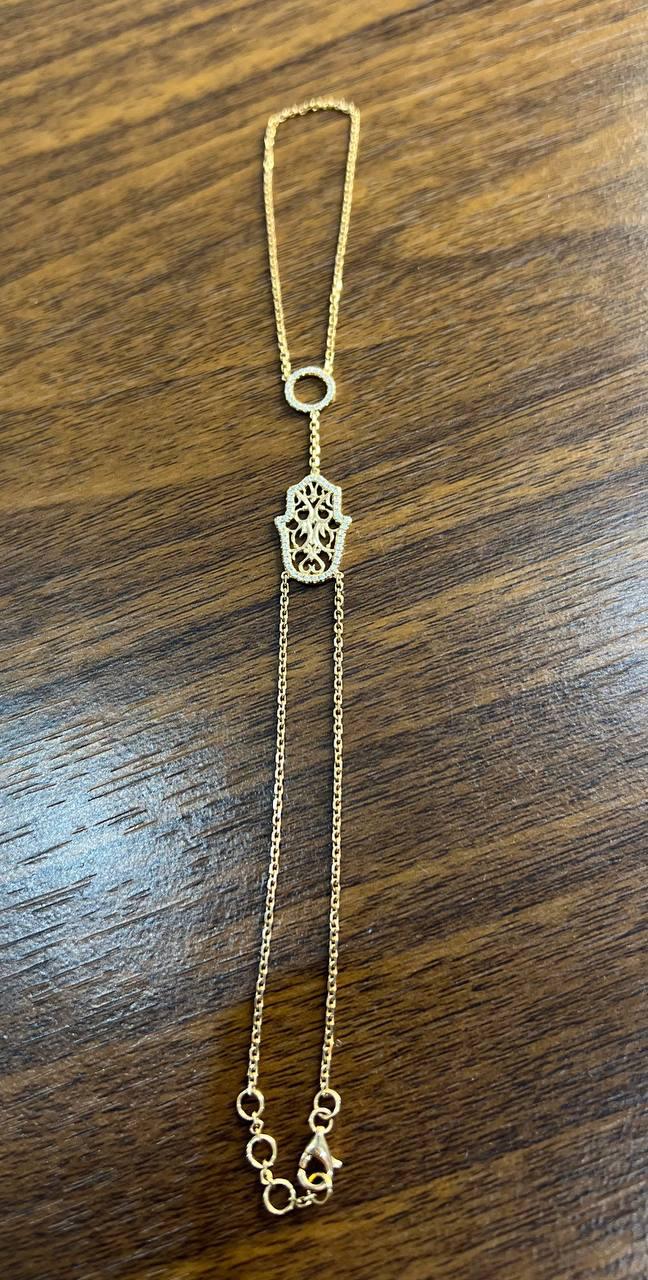 Finger Ring Chain Hamsa Hand Diamond Symbol 18K Rose Gold Bracelet