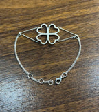 Four Leaf Clover Heart Shape White Diamond Pave 14K White Gold Chain Bracelet