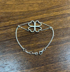 Four Leaf Clover Heart Shape White Diamond Pave 14K White Gold Chain Bracelet