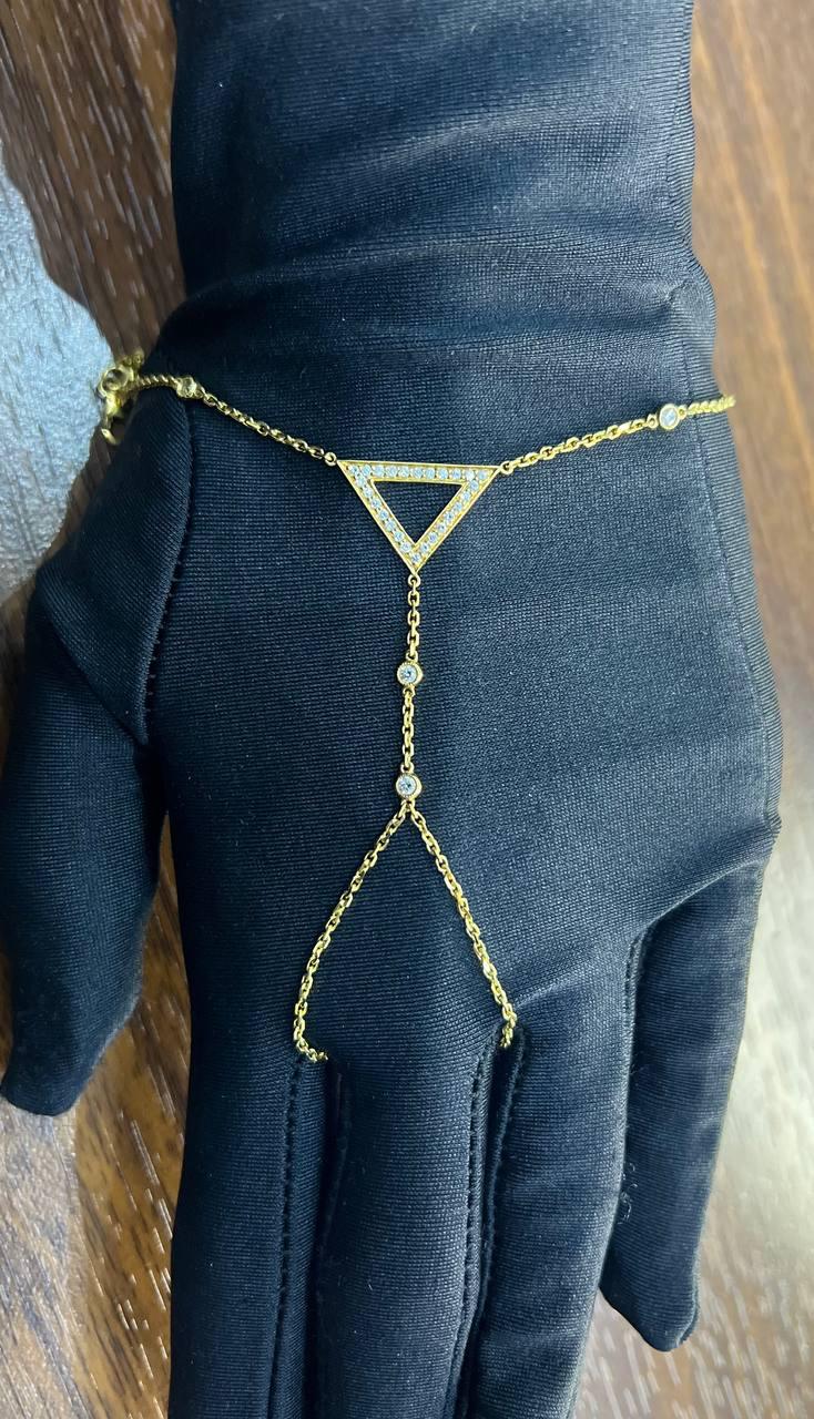 Finger Ring Chain Hand Geometric Diamond Symbol 18K Yellow Gold Chain Bracelet