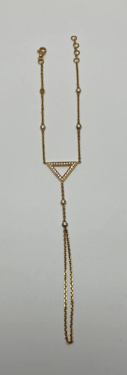 Finger Ring Chain Hand Geometric Diamond Symbol 18K Yellow Gold Chain Bracelet