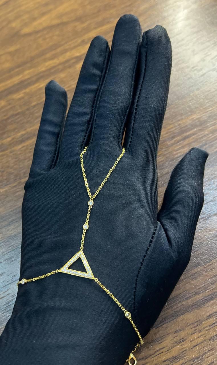 Finger Ring Chain Hand Geometric Diamond Symbol 18K Yellow Gold Chain Bracelet
