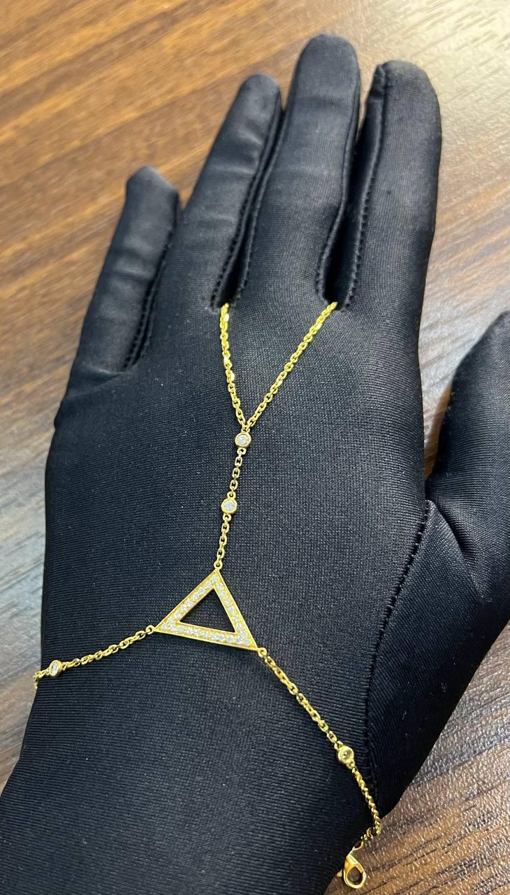 Finger Ring Chain Hand Geometric Diamond Symbol 18K Yellow Gold Chain Bracelet
