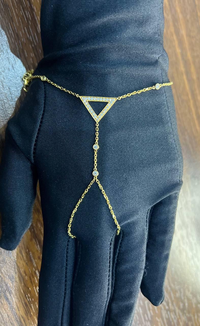 Finger Ring Chain Hand Geometric Diamond Symbol 18K Yellow Gold Chain Bracelet