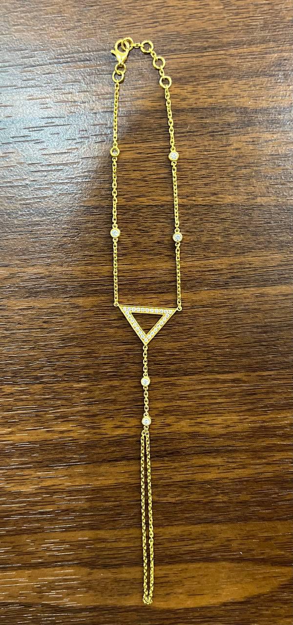 Finger Ring Chain Hand Geometric Diamond Symbol 18K Yellow Gold Chain Bracelet