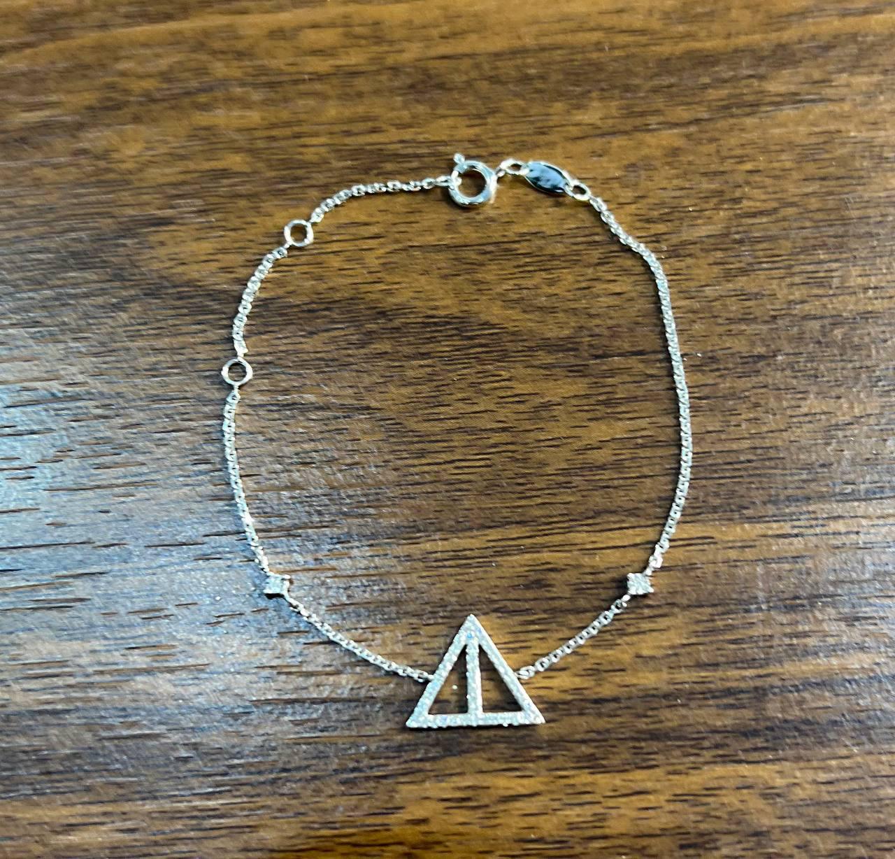 Triangle Geometric Pyramid White Diamond 14K White Gold Symbol Chain Bracelet