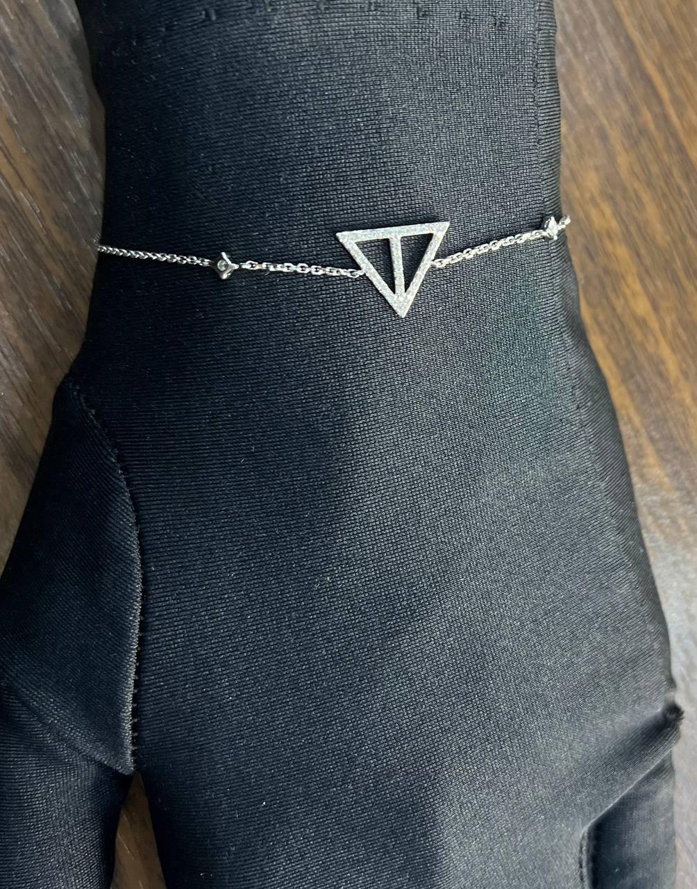 Triangle Geometric Pyramid White Diamond 14K White Gold Symbol Chain Bracelet