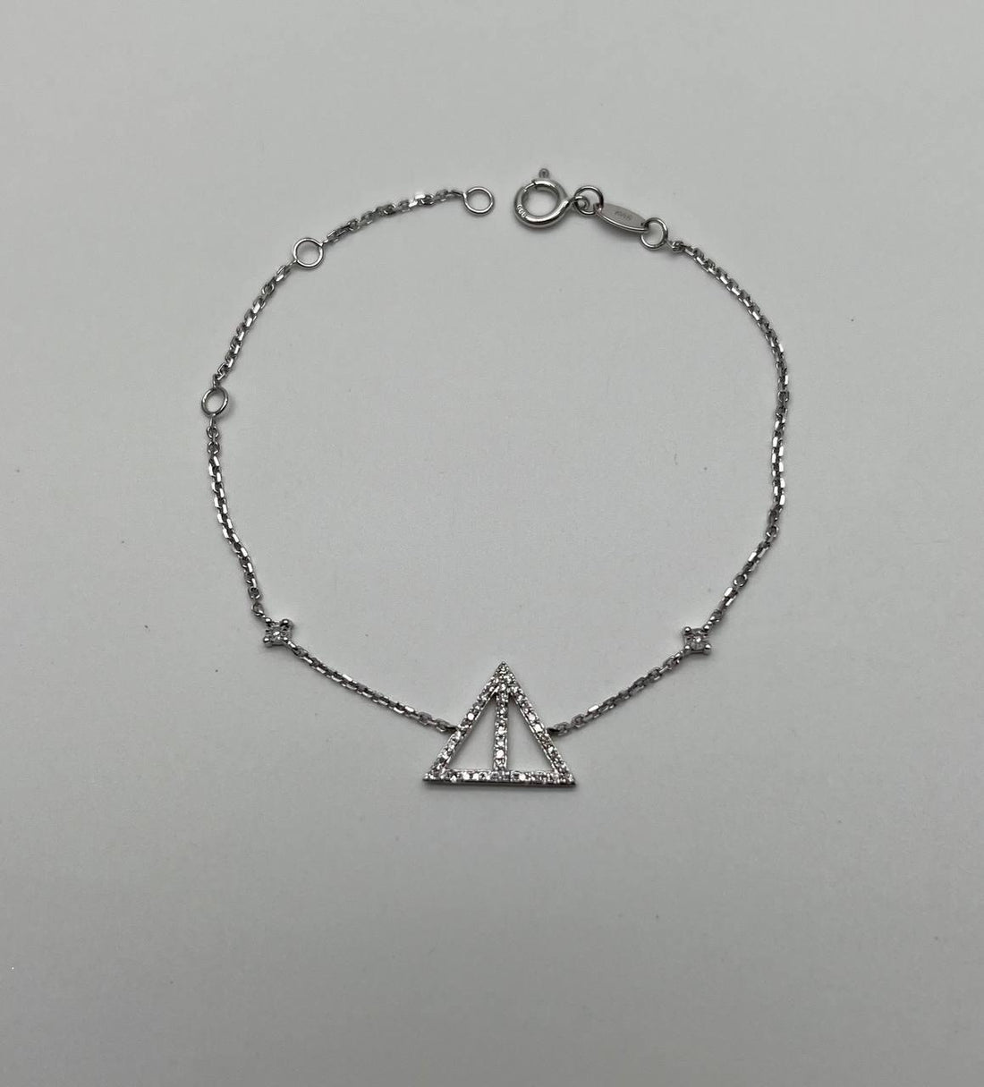 Triangle Geometric Pyramid White Diamond 14K White Gold Symbol Chain Bracelet