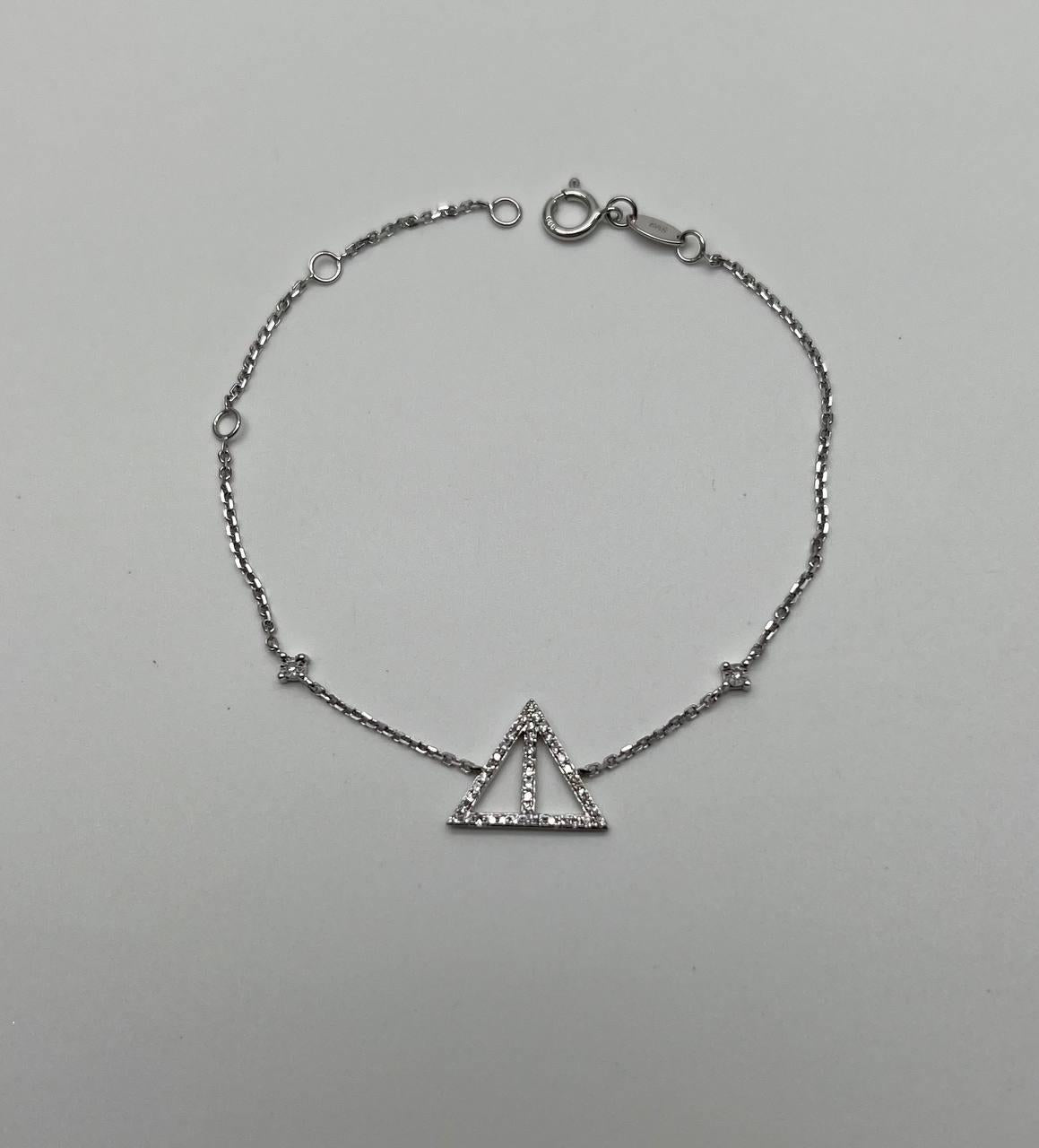 Triangle Geometric Pyramid White Diamond 14K White Gold Symbol Chain Bracelet