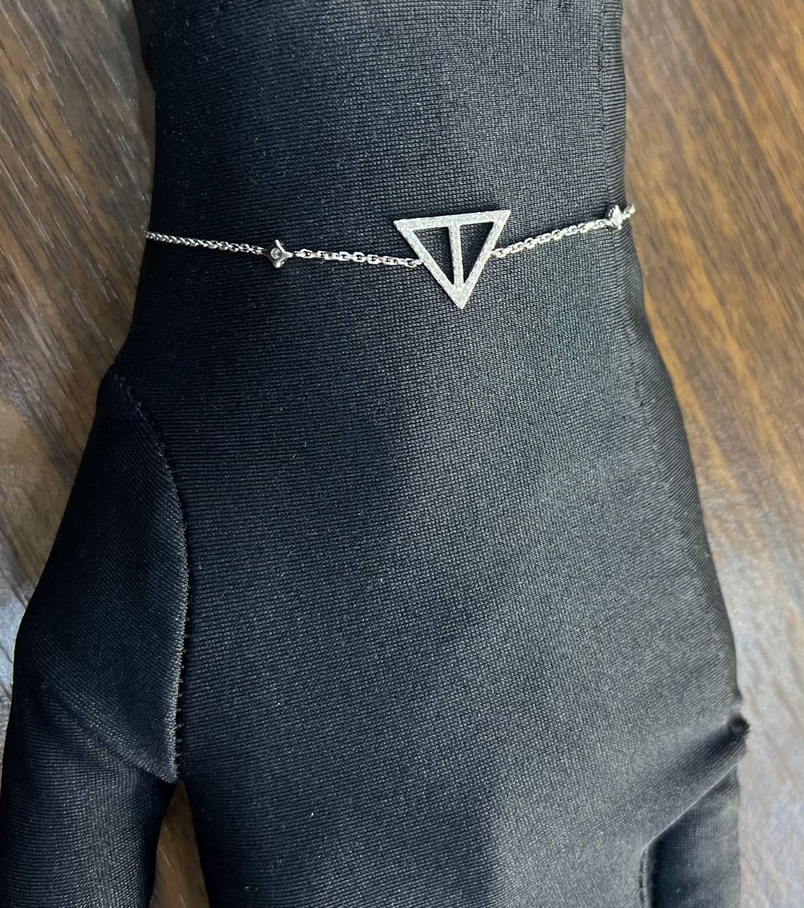 Triangle Geometric Pyramid White Diamond 14K White Gold Symbol Chain Bracelet