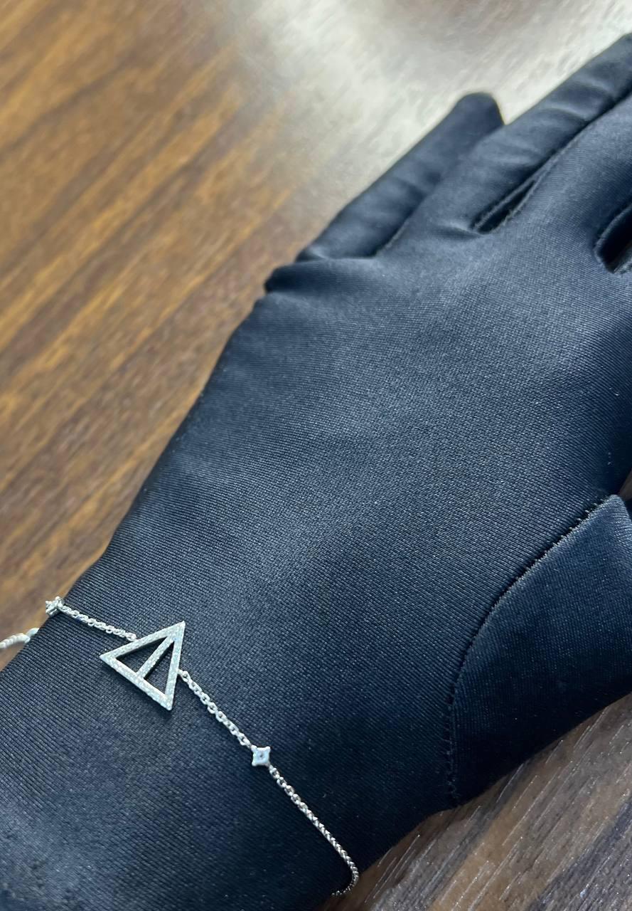 Triangle Geometric Pyramid White Diamond 14K White Gold Symbol Chain Bracelet