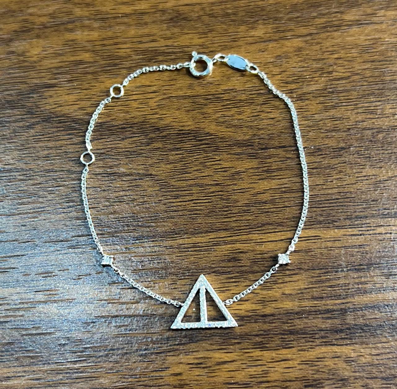 Triangle Geometric Pyramid White Diamond 14K White Gold Symbol Chain Bracelet