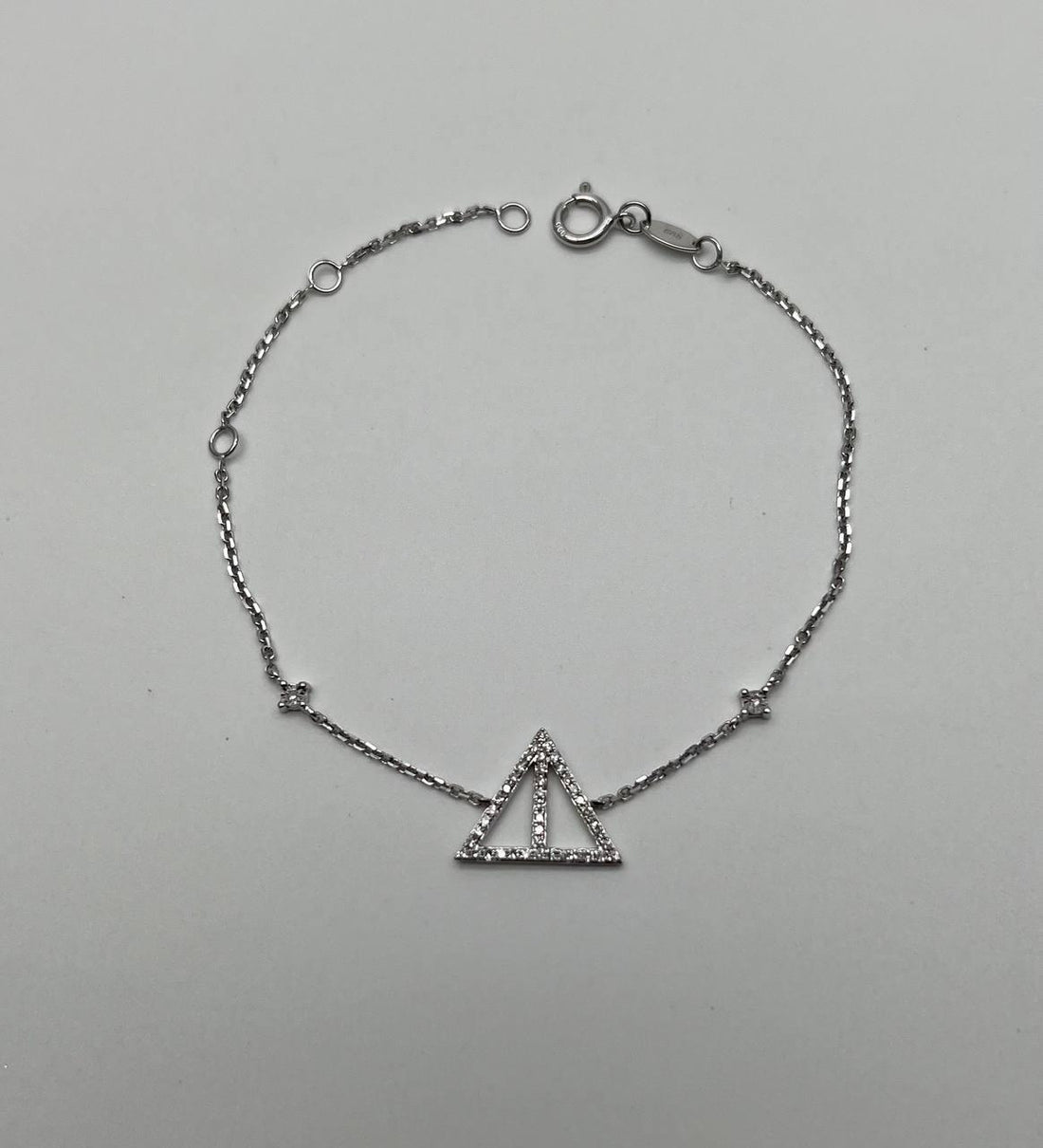 Triangle Geometric Pyramid White Diamond 14K White Gold Symbol Chain Bracelet