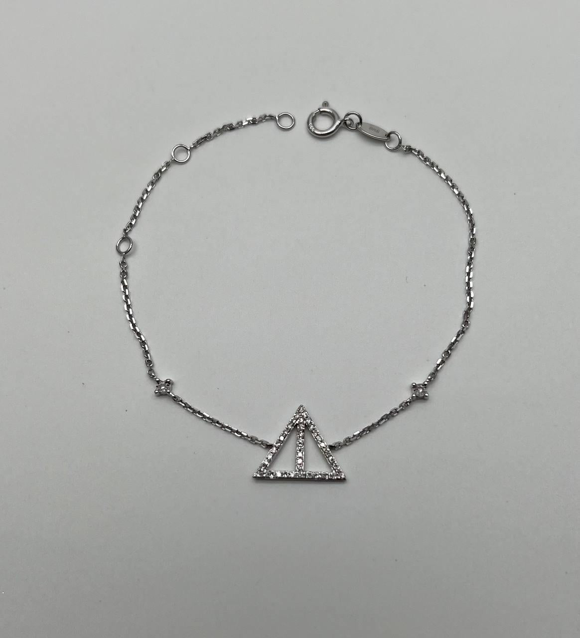 Triangle Geometric Pyramid White Diamond 14K White Gold Symbol Chain Bracelet