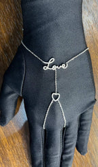 Love Heart Romance Romantic White Diamond 18K White Gold Finger Hand Bracelet