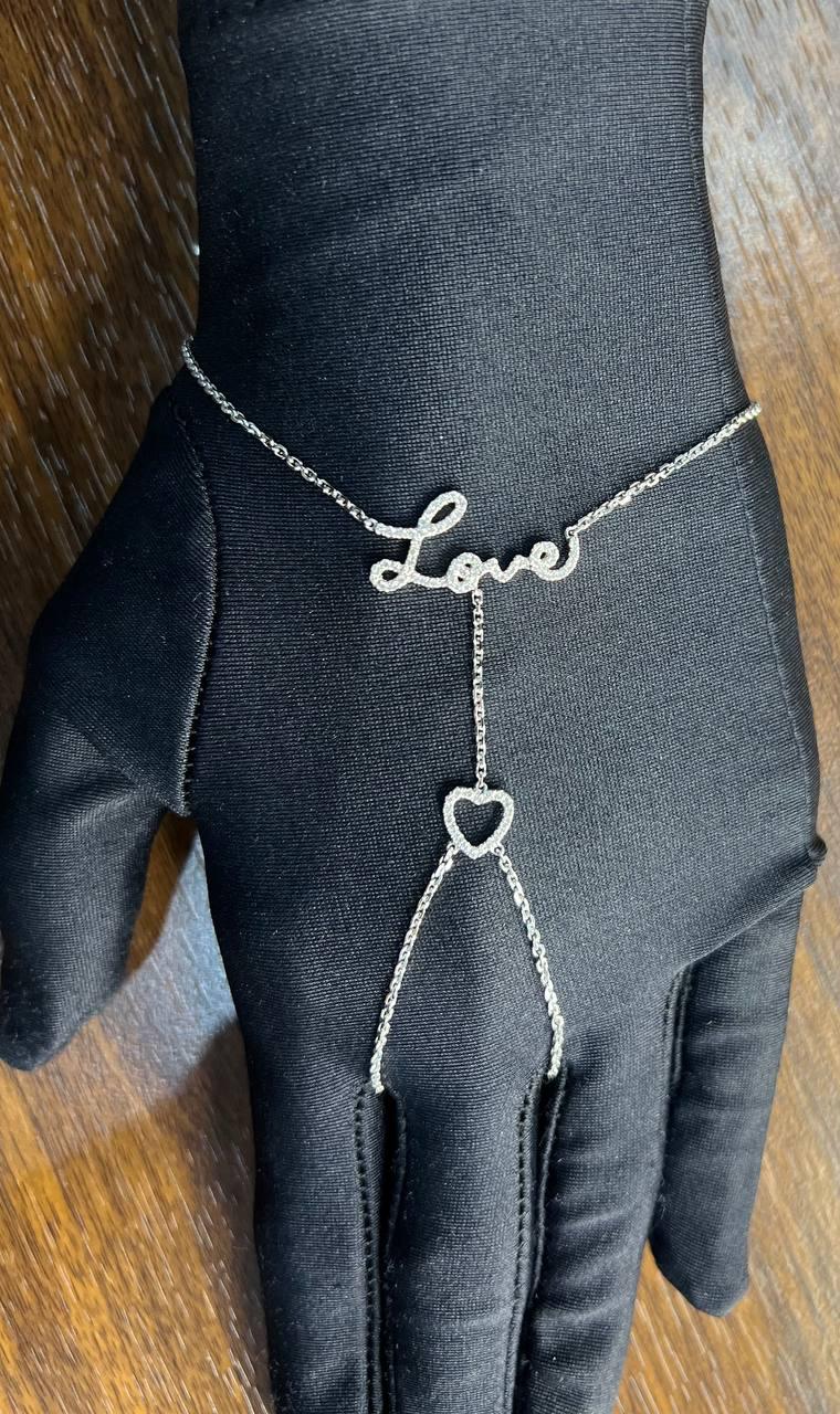 Love Heart Romance Romantic White Diamond 18K White Gold Finger Hand Bracelet
