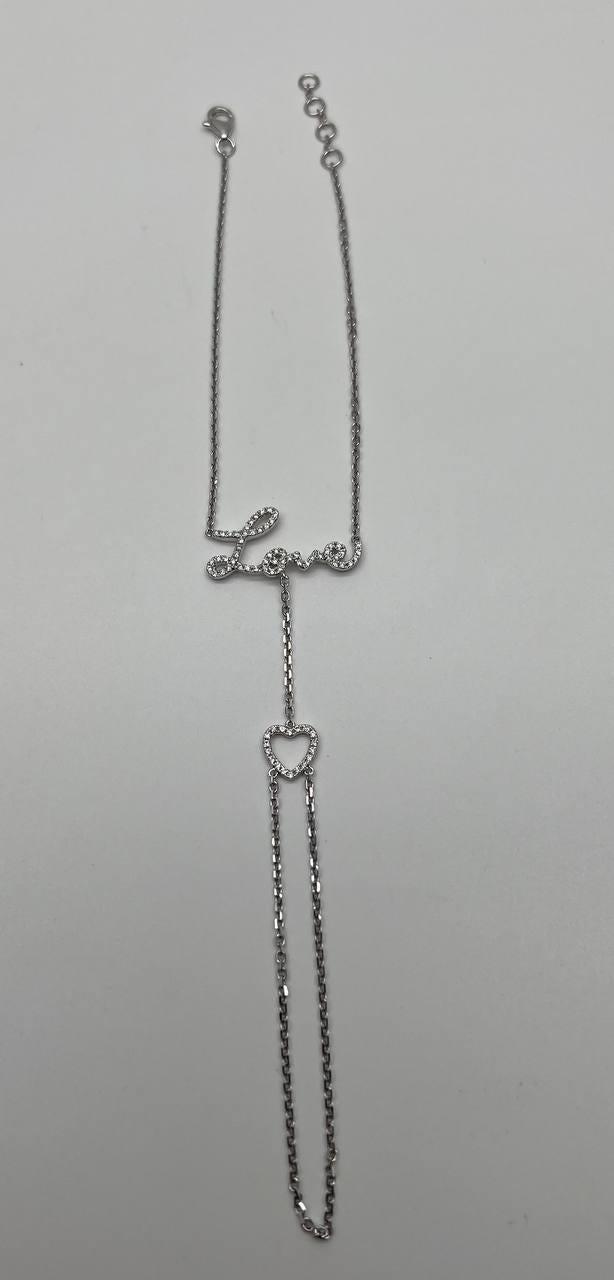 Love Heart Romance Romantic White Diamond 18K White Gold Finger Hand Bracelet