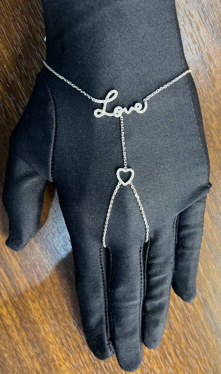 Love Heart Romance Romantic White Diamond 18K White Gold Finger Hand Bracelet