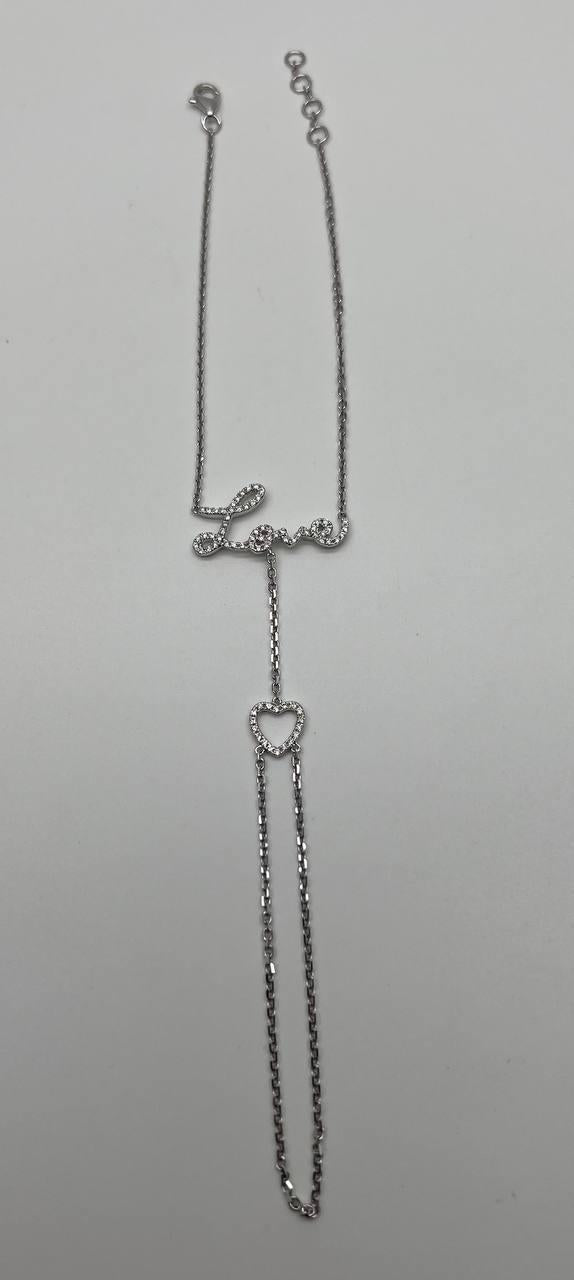 Love Heart Romance Romantic White Diamond 18K White Gold Finger Hand Bracelet