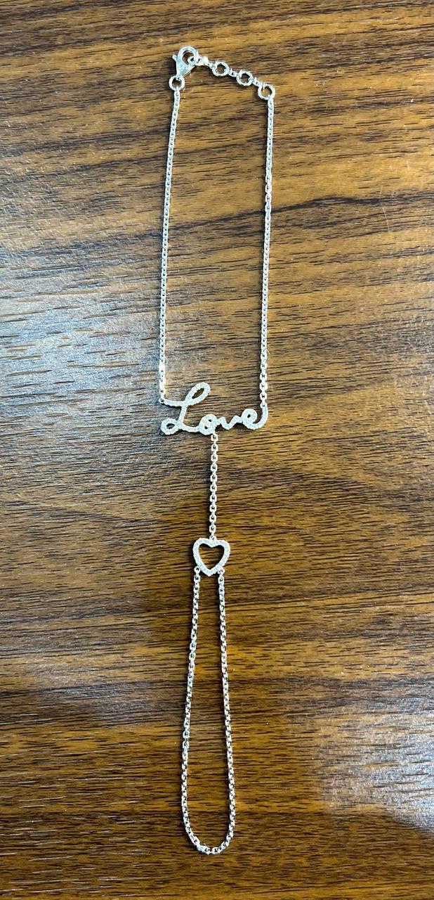 Love Heart Romance Romantic White Diamond 18K White Gold Finger Hand Bracelet