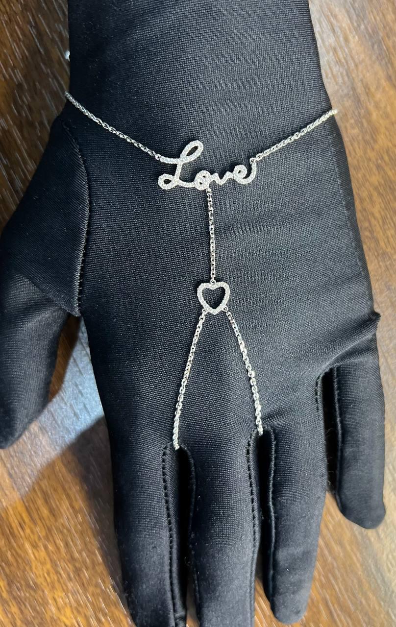 Love Heart Romance Romantic White Diamond 18K White Gold Finger Hand Bracelet