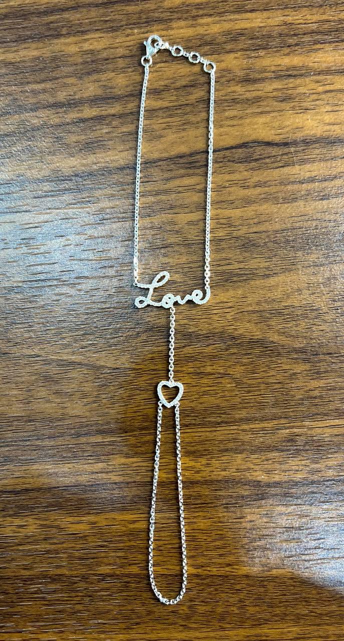 Love Heart Romance Romantic White Diamond 18K White Gold Finger Hand Bracelet