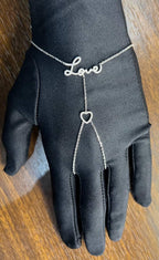 Love Heart Romance Romantic White Diamond 18K White Gold Finger Hand Bracelet