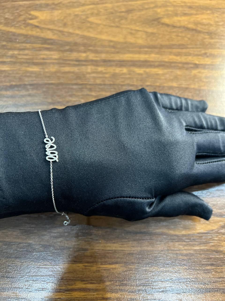 Love Word Romance Romantic White Diamond Pave 14K White Gold Chain Bracelet