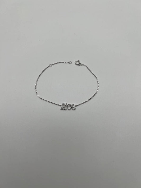 Love Word Romance Romantic White Diamond Pave 14K White Gold Chain Bracelet