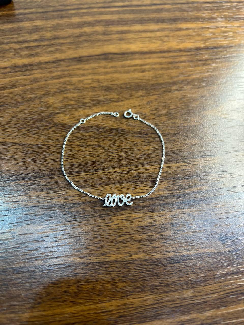 Love Word Romance Romantic White Diamond Pave 14K White Gold Chain Bracelet