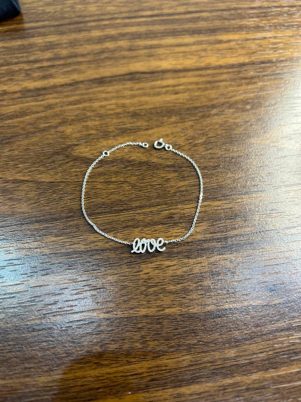 Love Word Romance Romantic White Diamond Pave 14K White Gold Chain Bracelet