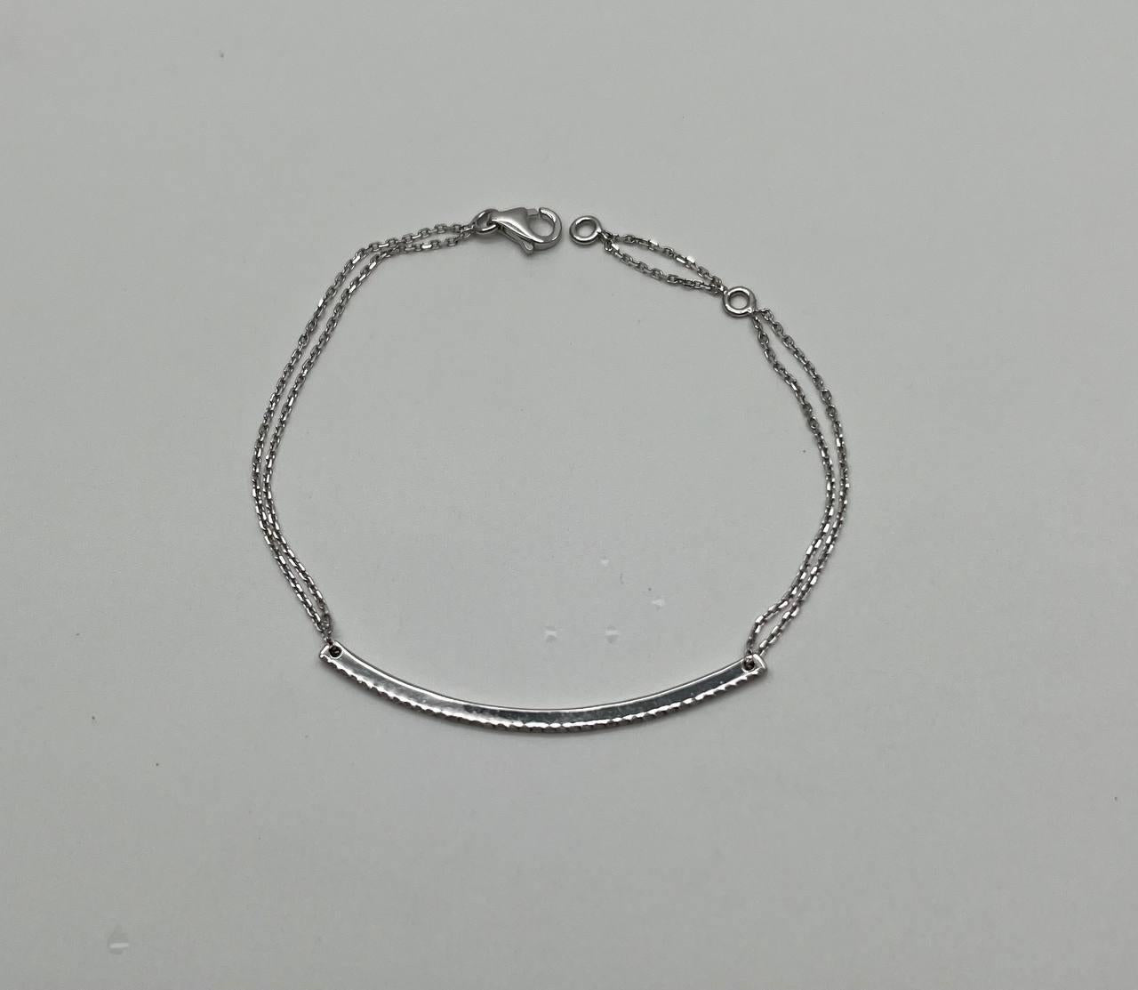 Classic Diamond Line Bar Statement 14K White Gold Chain Minimalistic Bracelet