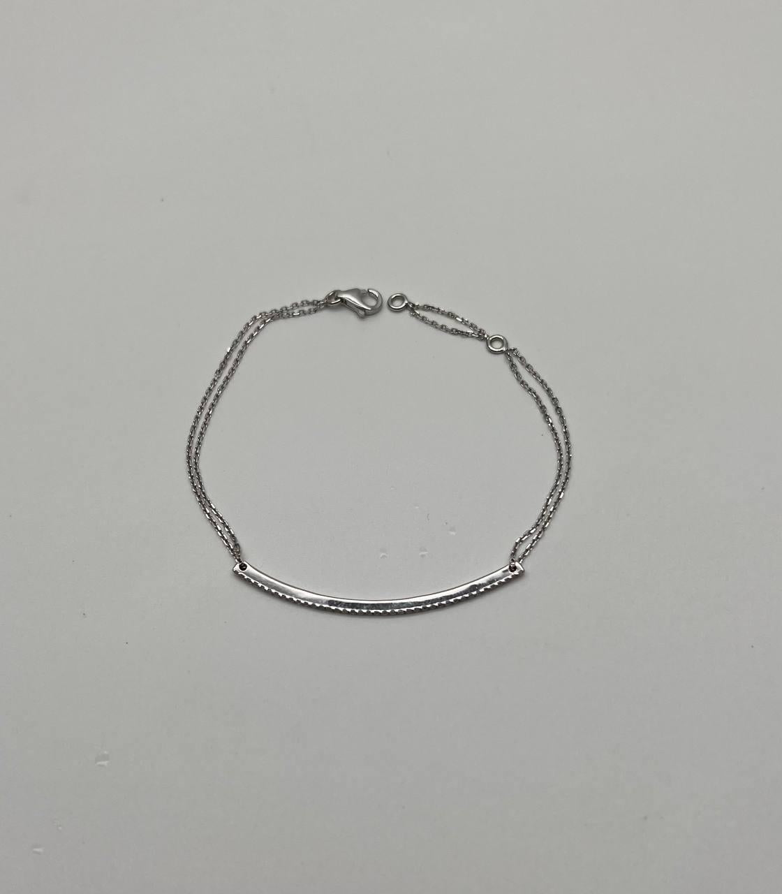 Classic Diamond Line Bar Statement 14K White Gold Chain Minimalistic Bracelet