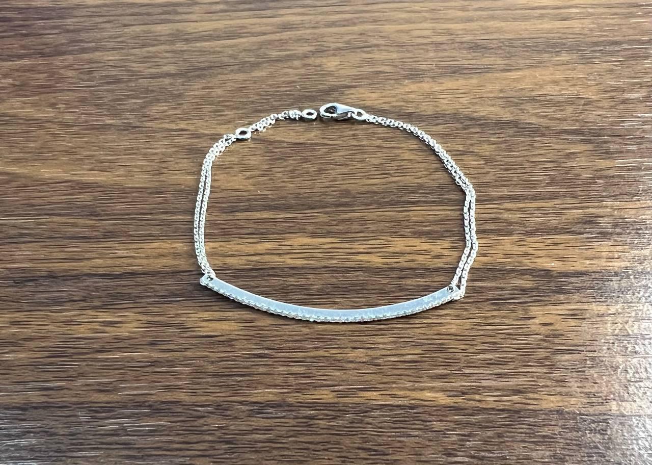 Classic Diamond Line Bar Statement 14K White Gold Chain Minimalistic Bracelet