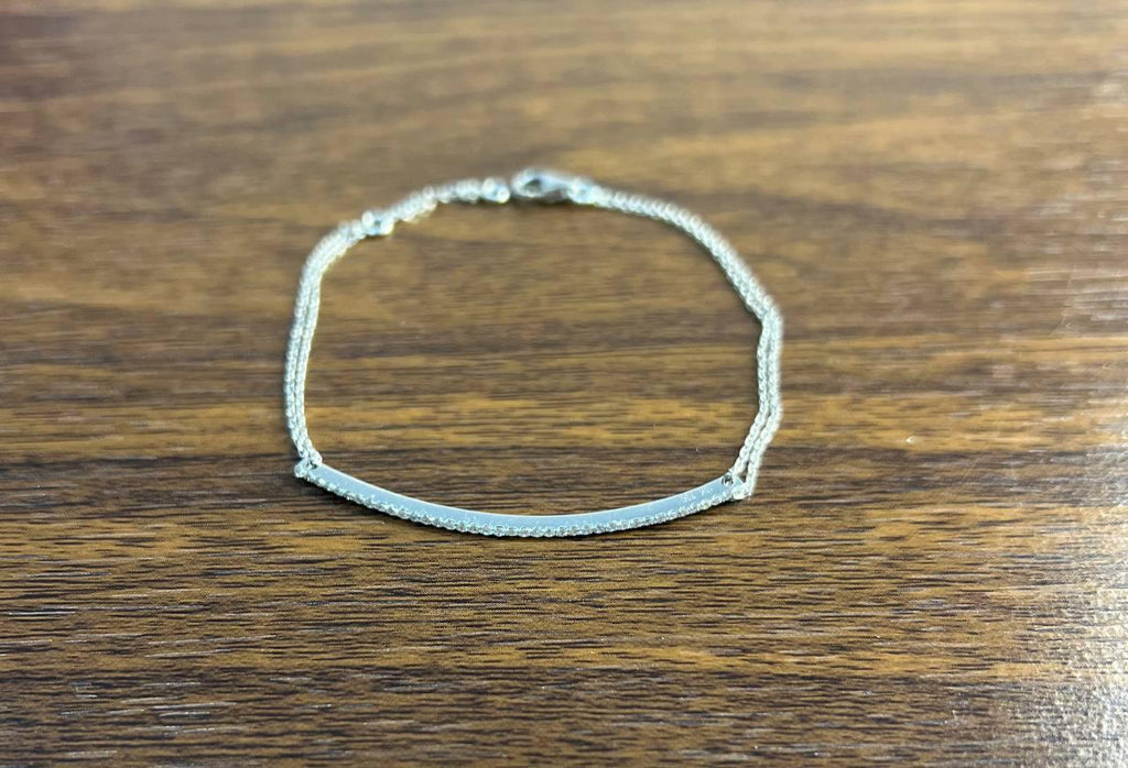 Classic Diamond Line Bar Statement 14K White Gold Chain Minimalistic Bracelet